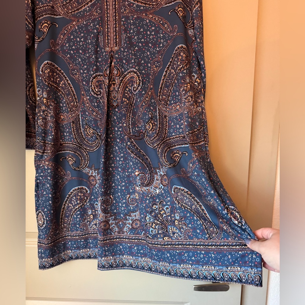 Hale Bob Navy and Brown Paisley Long Sleeve Dress - Picture 2 of 9
